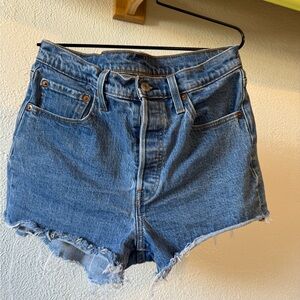 Denim High-Waisted Distressed Shorts